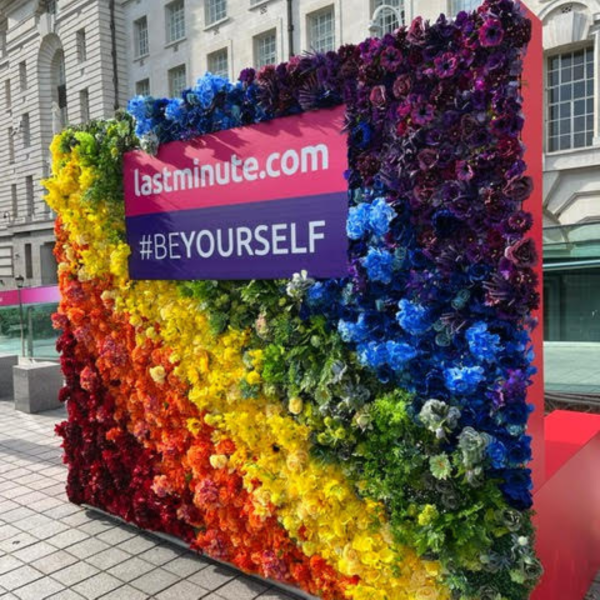promotional flower wall, pride flower wall in london, london eye flower wall