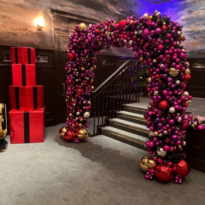 Bauble arch, christmas decorations, christmas event