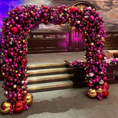 Bauble arch, christmas decorations, christmas event