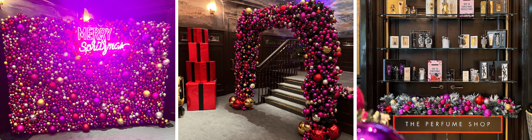 Promotional Bauble Wall | The Perfume Shop Christmas Showcase 2023 | London